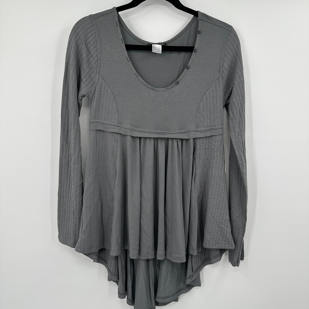 Venus Gray Ribbed Long Sleeve‎ High Low Babydoll Tunic Top S